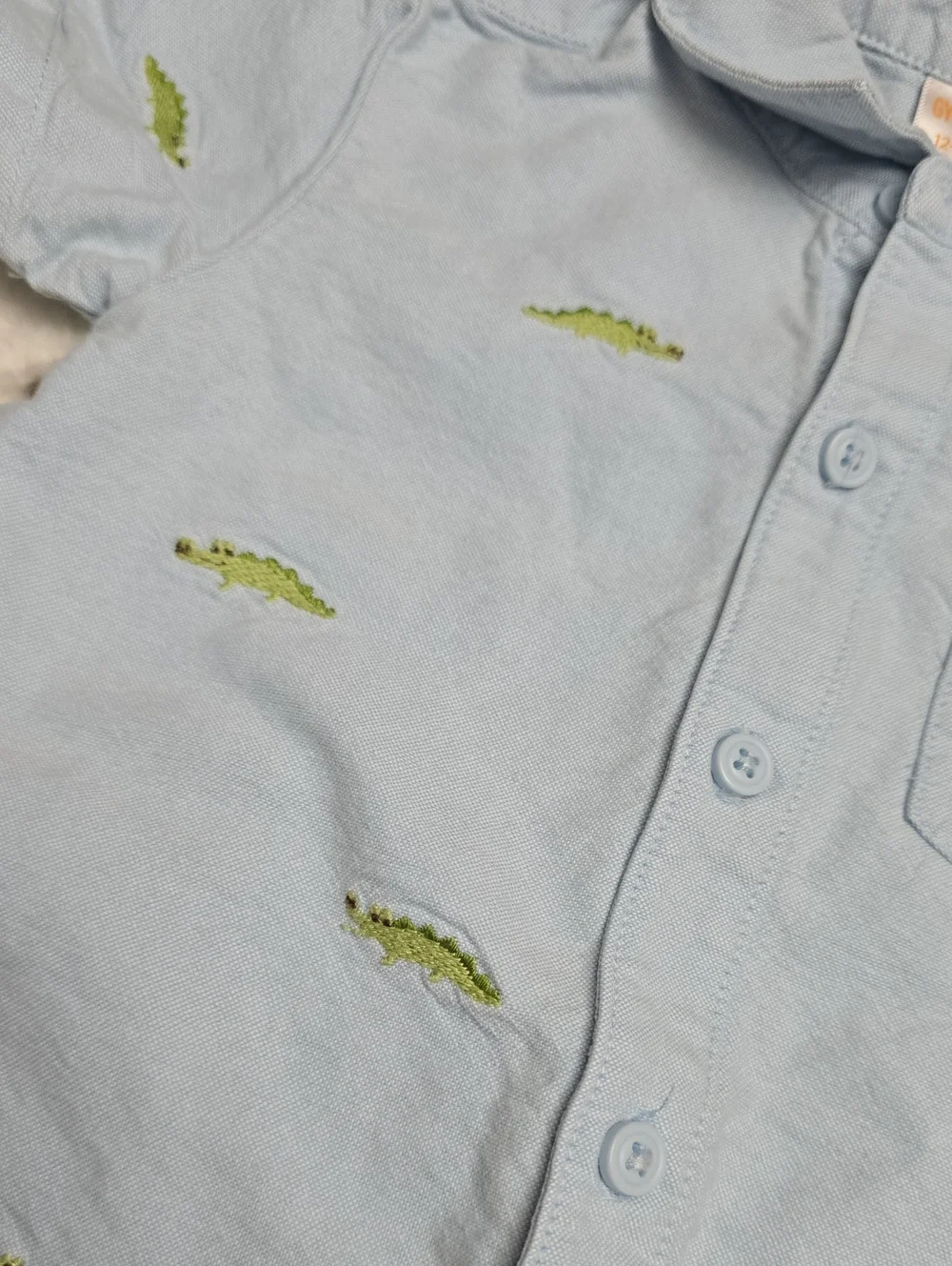 Gymboree Light Blue Short-Sleeve Button Romper 12 18 Mth Alligator